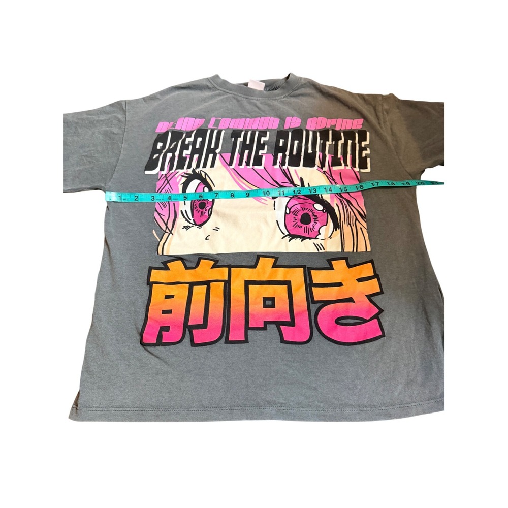 Zara Kids Anime Graphic T-Shirt Grey Break The Routine Japanese Text Size 13-14 - Picture 3 of 4